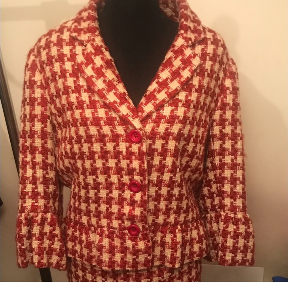 Red and cream peplum jacket